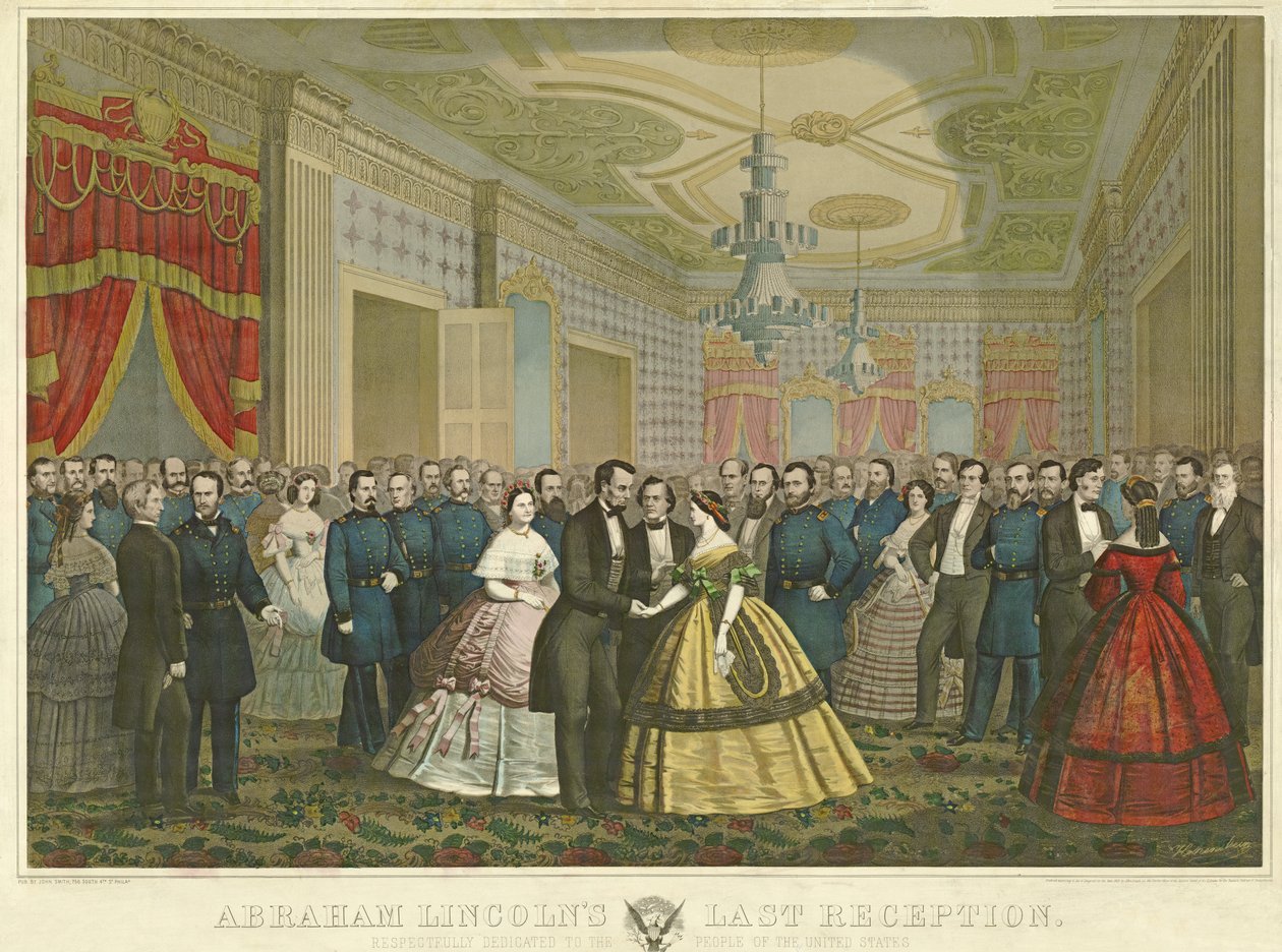 Abraham Lincolns Última Recepção, pub. 1865 (litho colorido à mão) de Anton Hohenstein