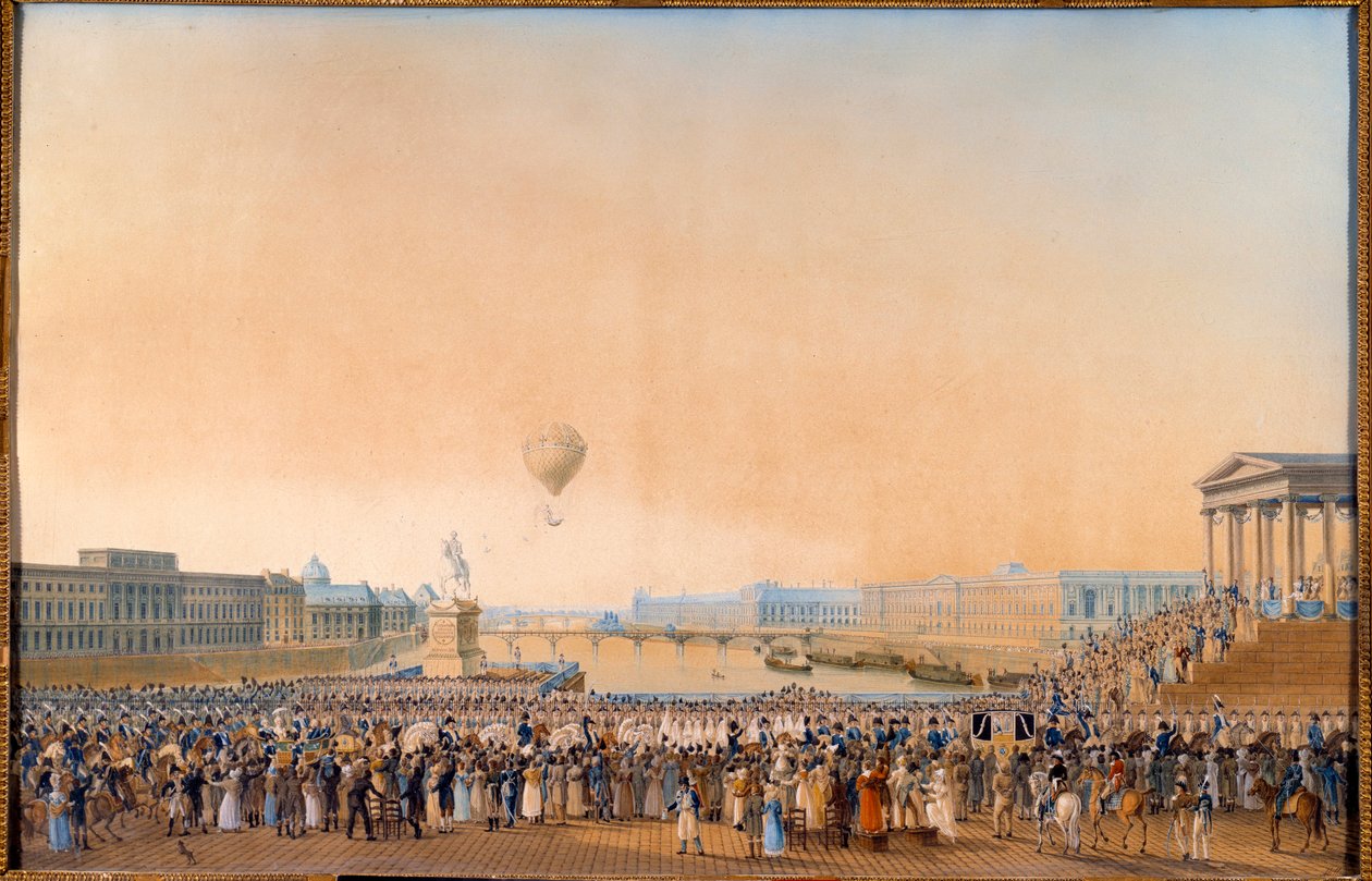 Entrada de Luís XVIII, Rei de França (1755-1824) em Paris, em 3 de Maio de 1814. Pintura de Antoine Ignace Melling (1763-1831) de Anton Ignaz Melling