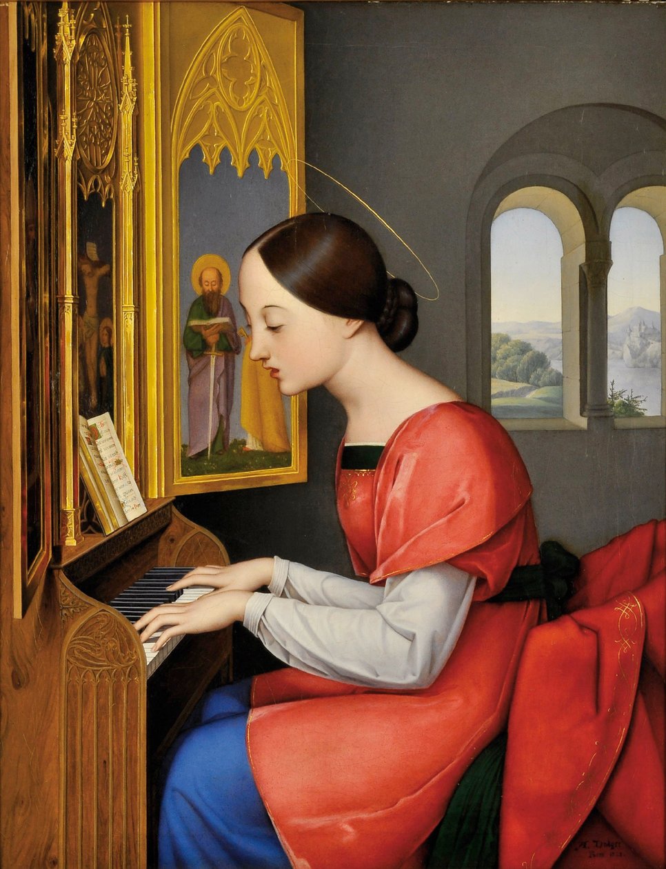 Santa Cecília de Roma tocando órgão - Pintura de Anton Josef Drager (Joseph Anton Draeger) (1794-1833) de Anton Josef Dräger
