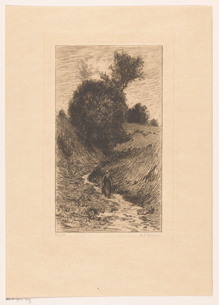 Mulher em uma estrada afundada de Anton L. Koster (signed by artist)