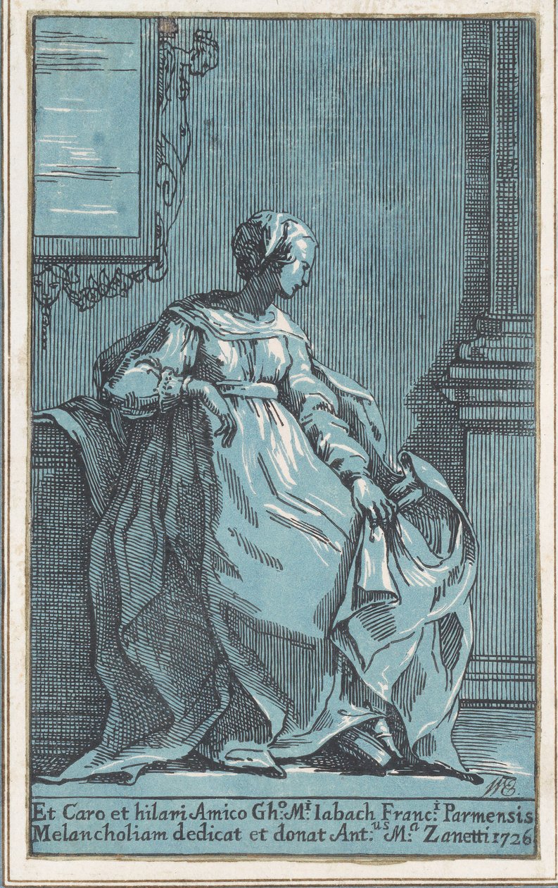 Mulher sentada na sala melancolia, 1726. de Anton Maria Zanetti