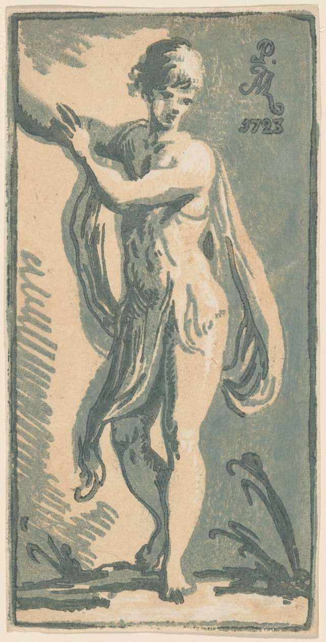 Um jovem de pé gesticulando à sua direita de Anton Maria Zanetti I, after Parmigianino