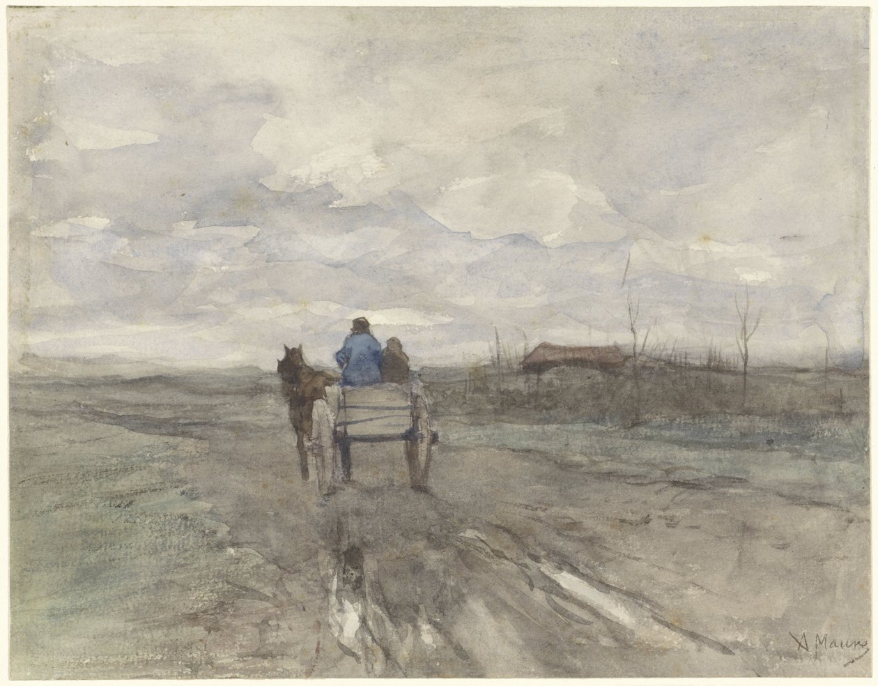 Carrinho de fazenda em uma estrada rural de Anton Mauve