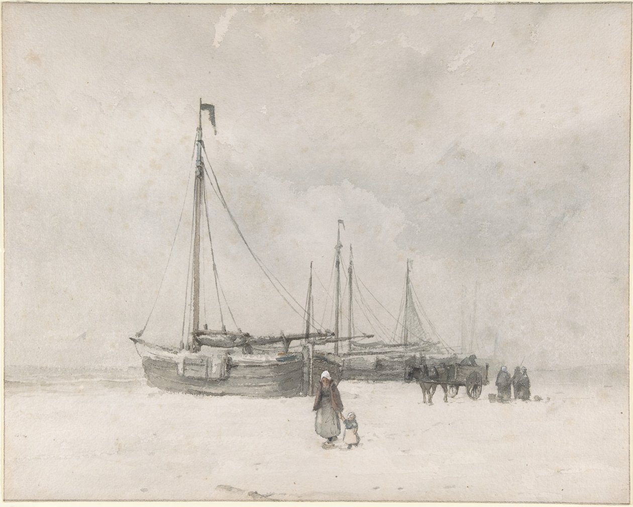 Barcos de pesca na praia no inverno de Anton Mauve