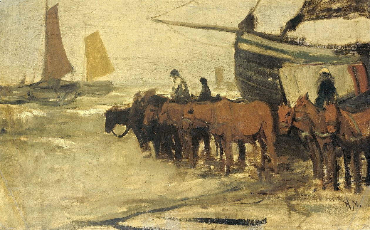 Colocar a barbatana de um pescador no mar de Anton Mauve