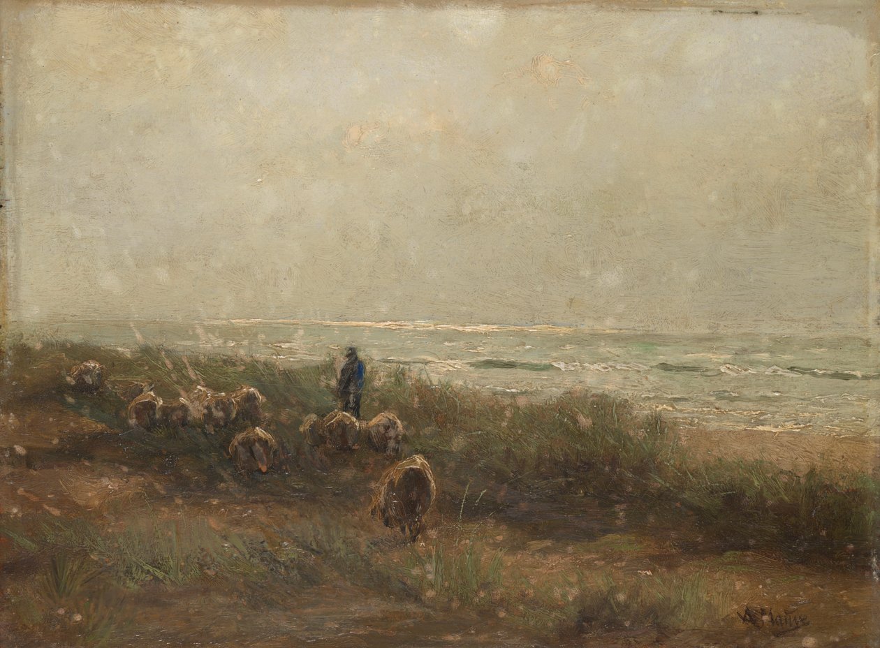 Paisagem com pastor de ovelhas junto ao mar de Anton Mauve