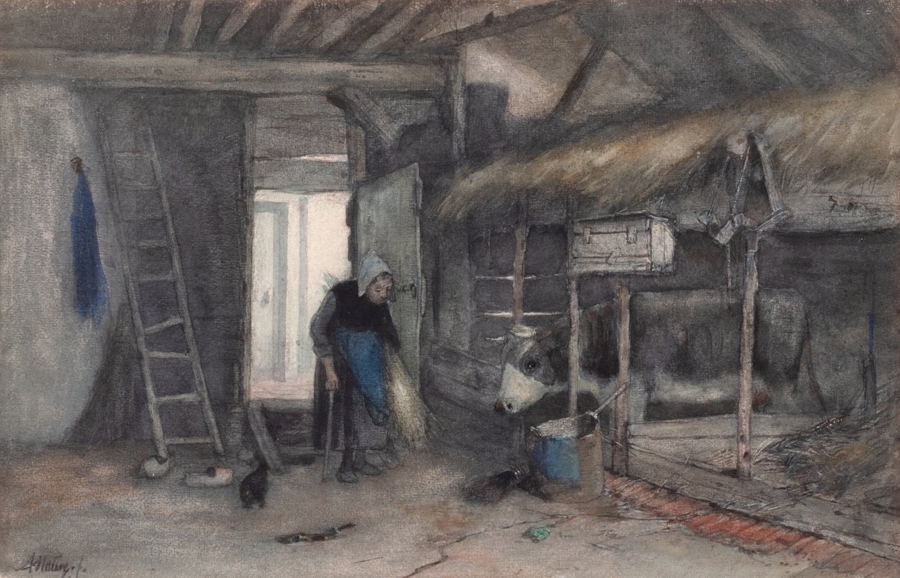 Tarefas matinais, c.1845-65 (aguarela sobre papel) de Anton Mauve