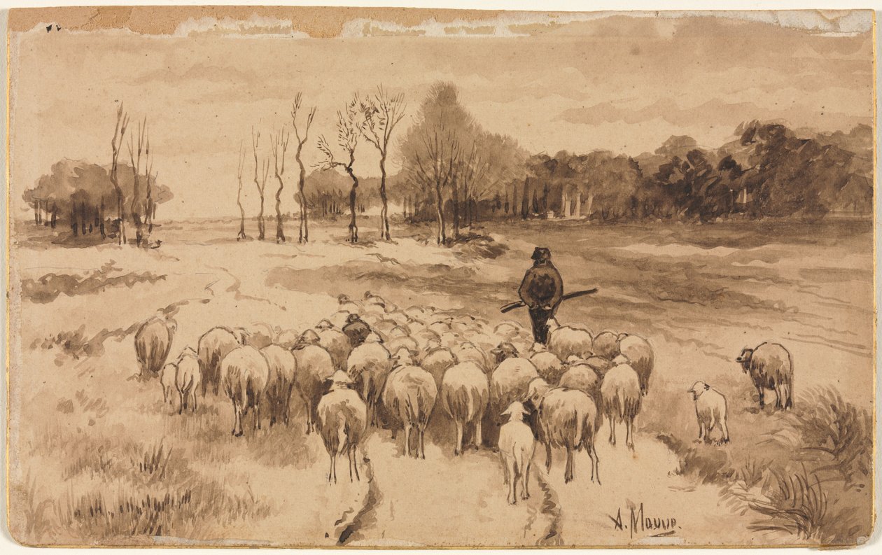 Pastor com Seu Rebanho, c. 1870 de Anton Mauve