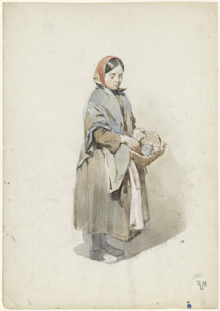 Mulher de pé com véu e cesto de Anton Mauve