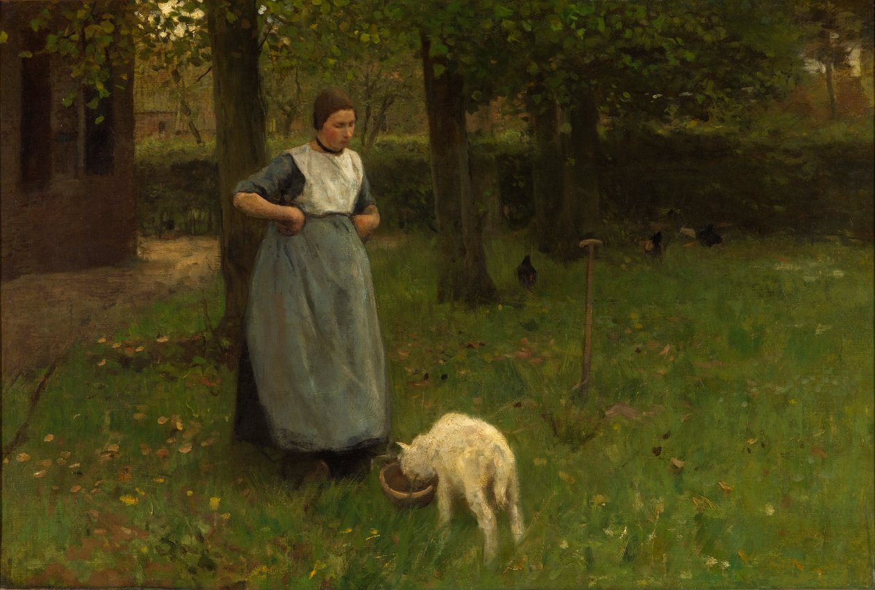 Mulher de Laren com cordeiro de Anton Mauve