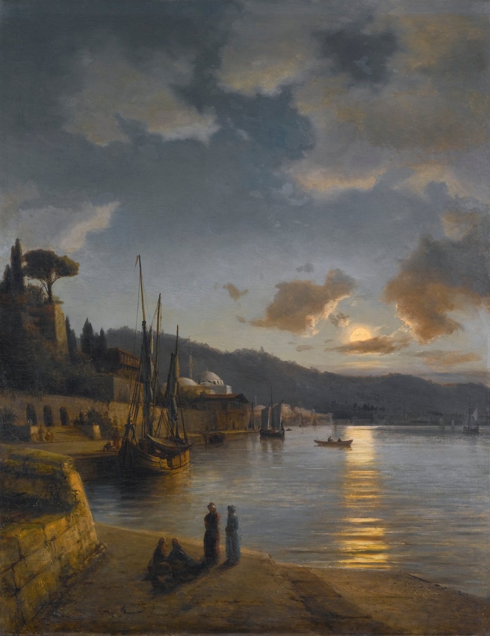 Um porto turco ao luar de Anton Melbye