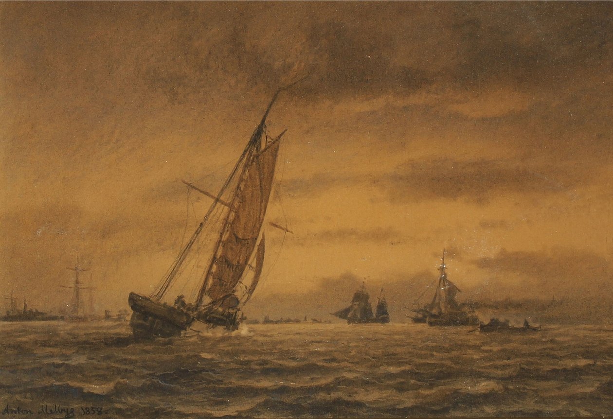 Numerosos veleiros no mar de Anton Melbye