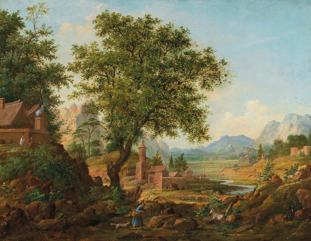 Paisagem chinesa com funcionários, 1830-1840. de Anton Mikhaylovich Legashov