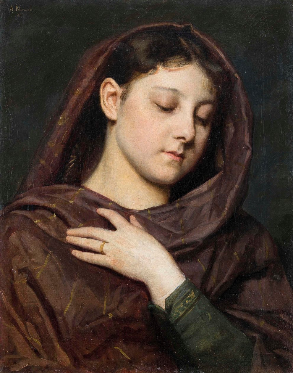 Alemão: Retrato de uma rapariga com o gesto da Virgem Maria de Anton Nowak