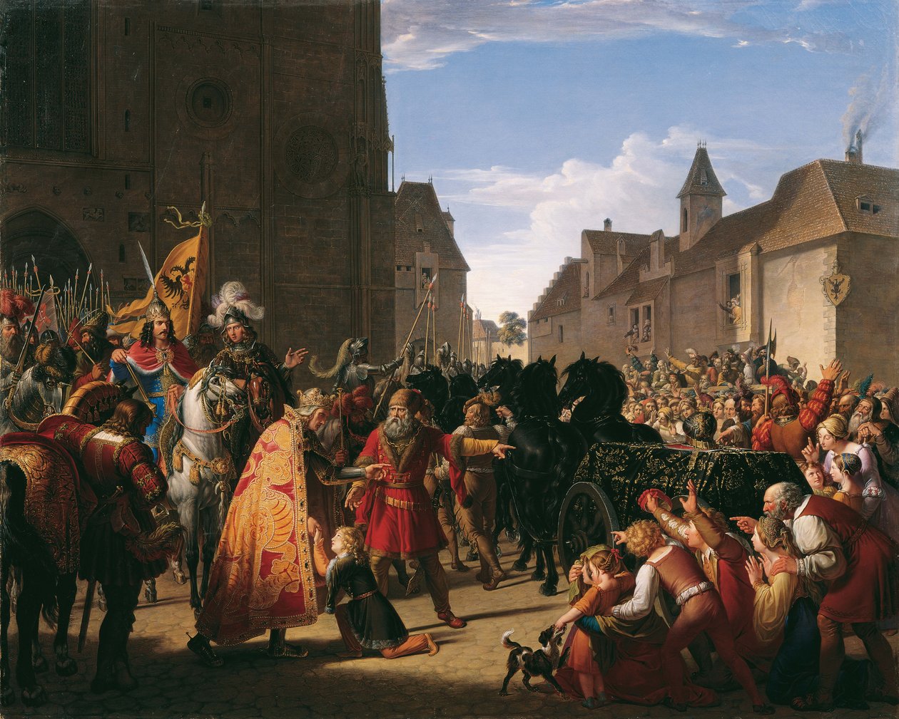 O filho do rei Premysl Ottokar, Wenceslaus, pede a Rudolf de Habsburg o corpo de seu pai, 1826. de Anton Petter