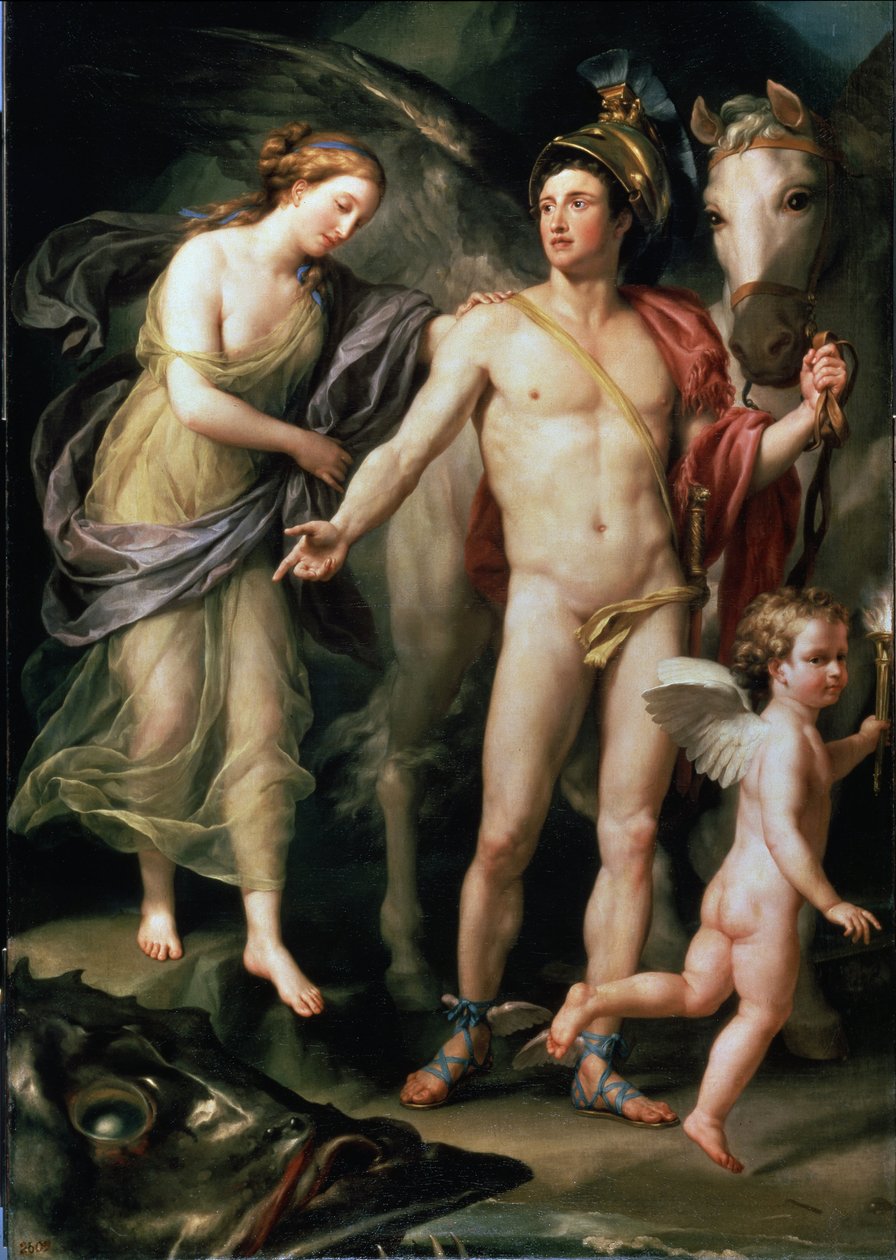 Andromede e Persee segurando seu suporte Pegase de Anton Raphael Mengs