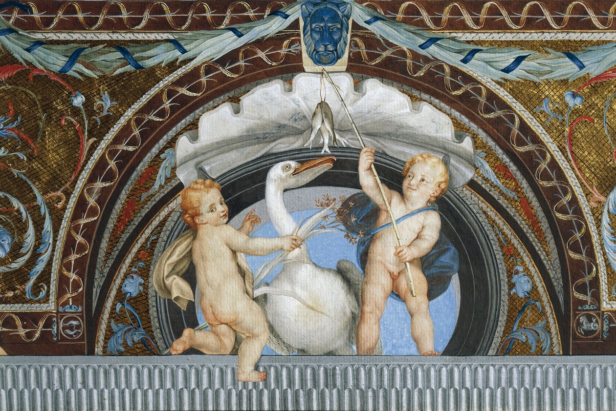 Putti com um Pelicano, de Anton Raphael Mengs, detalhe, mídia mista de Anton Raphael Mengs