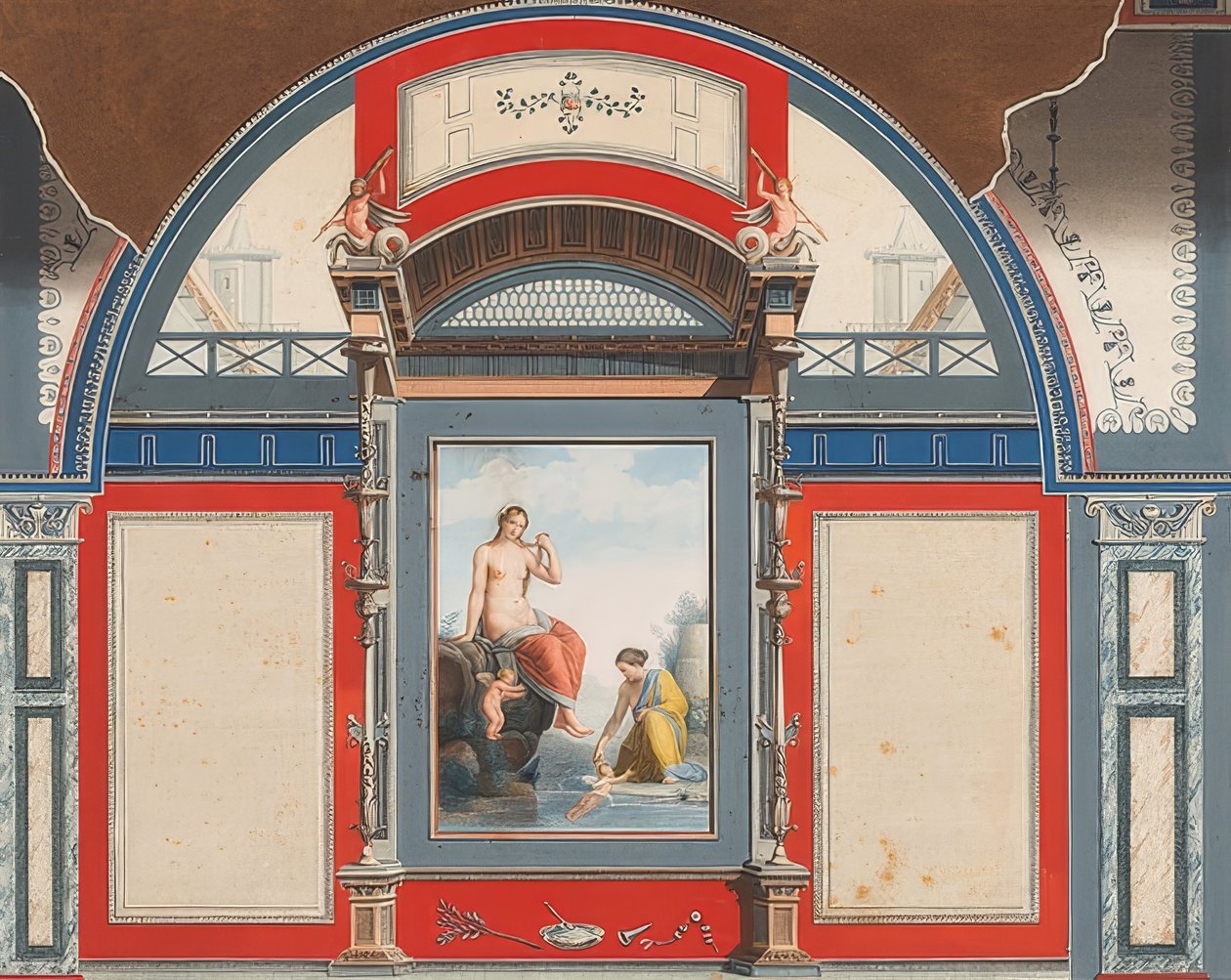 Mural de uma casa romana em razão da Villa Negroni em Roma, Vênus e uma ninfa com erotes. 1778 de Anton Raphael Mengs