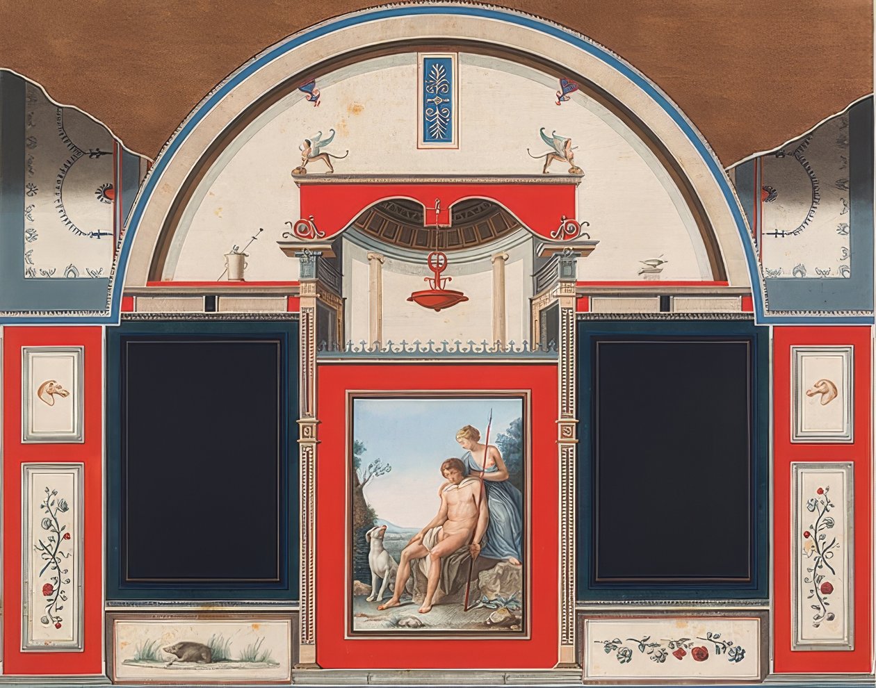 Mural de uma casa romana nos terrenos da Villa Negroni em Roma, Vênus e os feridos Adonis. 1778 de Anton Raphael Mengs