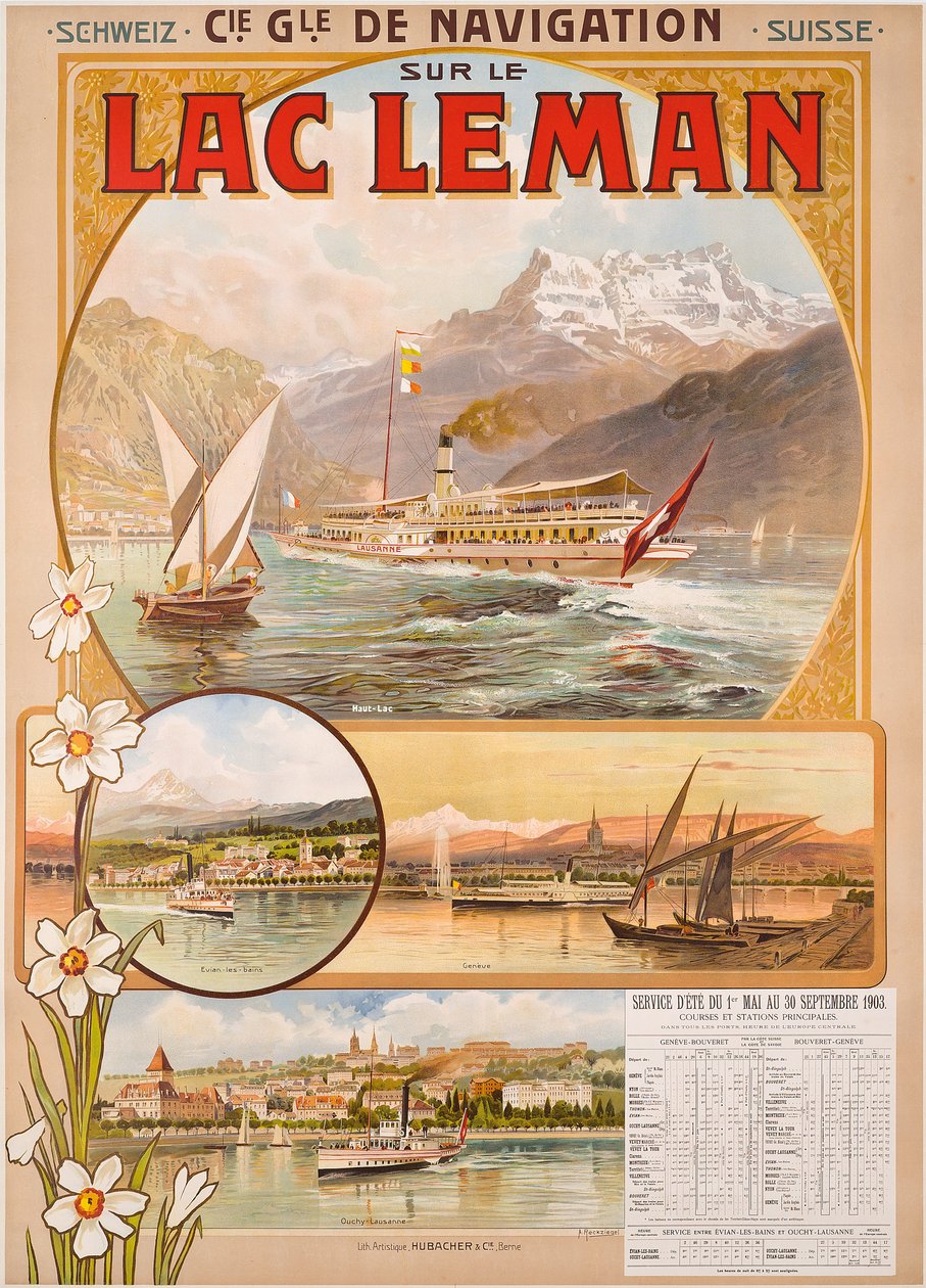 Cartaz de propaganda do Lac Leman (Lago de Genebra), Suíça de Anton Reckziegel