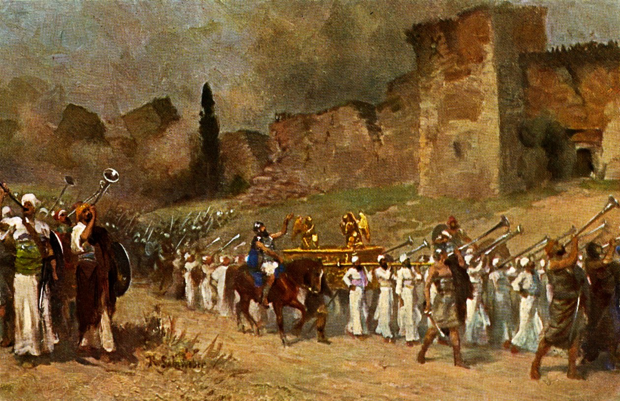 Destruição das muralhas de Jericó - Antigo Testamento (impressão) de Anton Robert (after) Leinweber