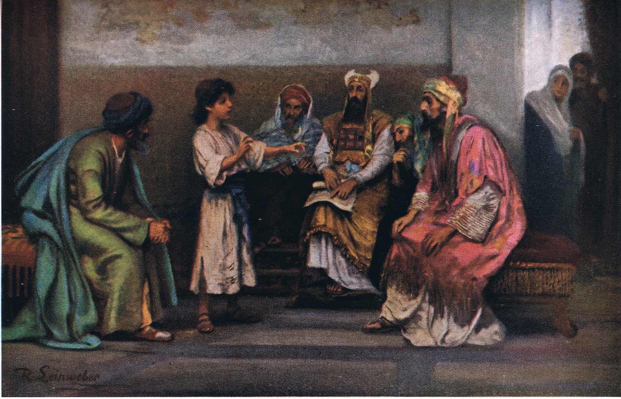 Cristo com os médicos no templo, de Hulberts História da Bíblia publicado por The John Winston Company, 1932 de Anton Robert Leinweber