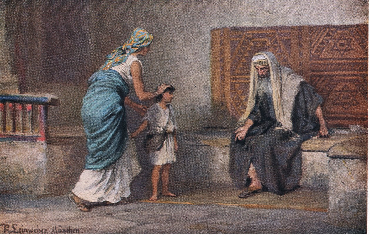 Ana traz Samuel a Eli, de Hulberts História da Bíblia publicada por The John Winston Company, 1932 de Anton Robert Leinweber