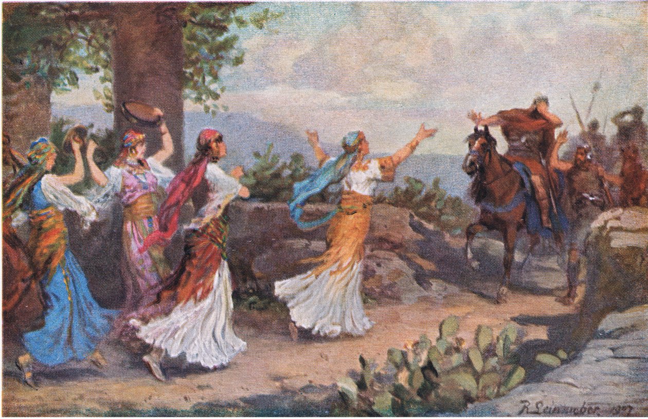 A filha de Jefté sai para conhecer seu pai, da Hulbert&39;s Story of the Bible publicada por The John Winston Company, 1932 de Anton Robert Leinweber