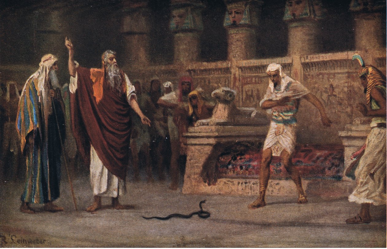 Moisés e Arão antes do Faraó, de Hulberts História da Bíblia, publicado por The John Winston Company, 1932 de Anton Robert Leinweber