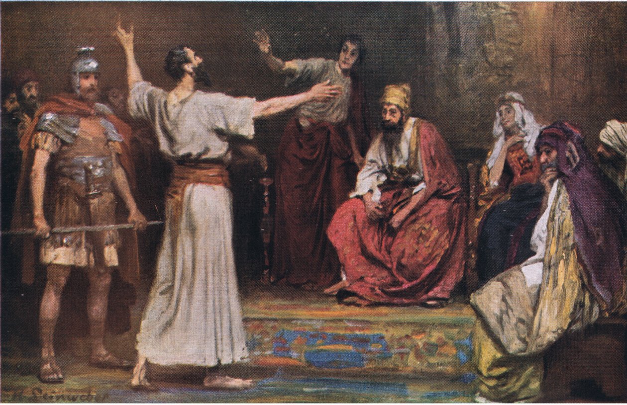 Paul antes de Festus e Agrippa, da história de Hulbert da Bíblia publicada pela John Winston Company, 1932 de Anton Robert Leinweber