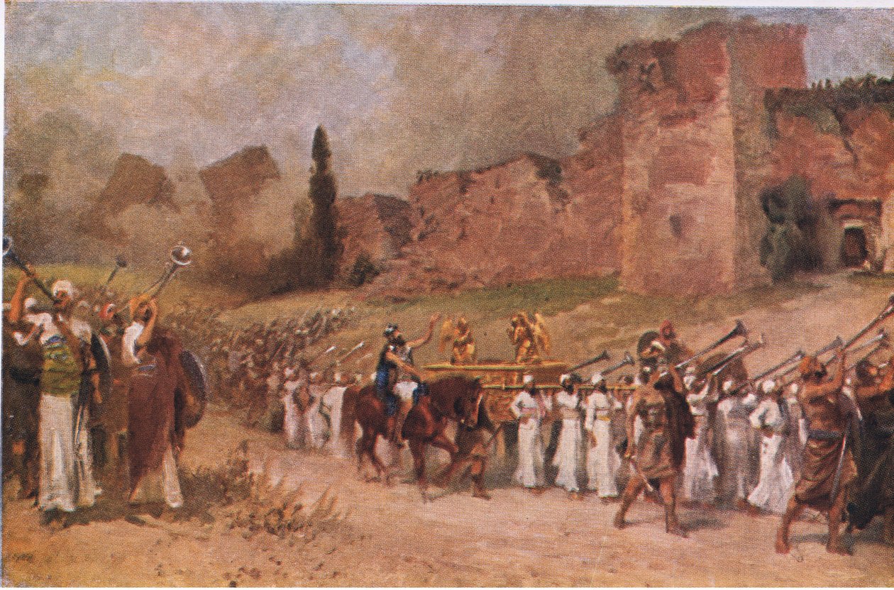 O muro de Jericó caiu, da História da Bíblia de Hulbert publicada por The John Winston Company, 1932 de Anton Robert Leinweber