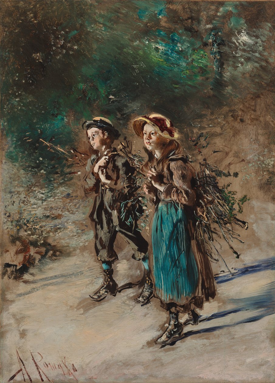 Crianças, com, brushwood de Anton Romako