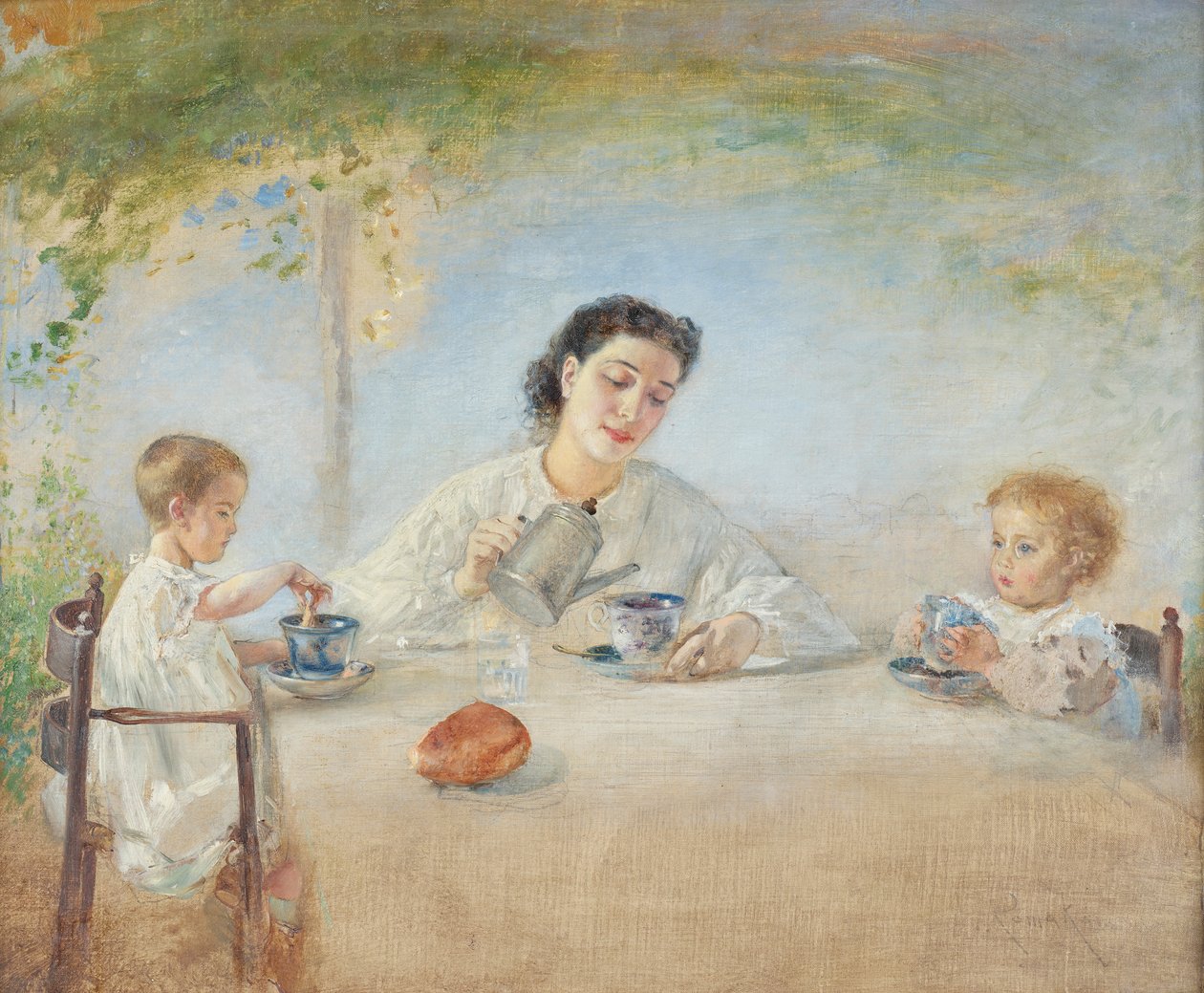 A família do artista ao pequeno-almoço de Anton Romako