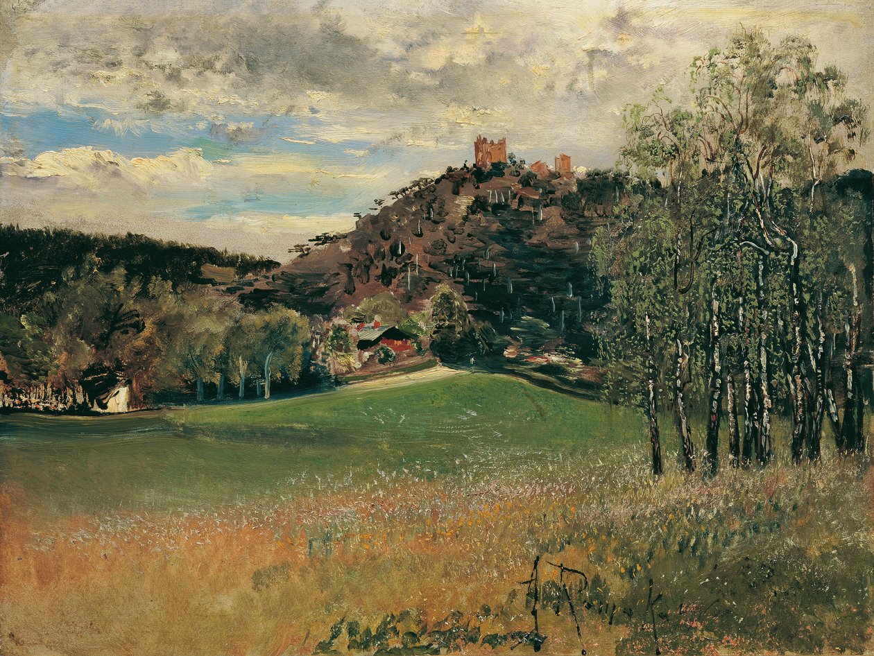 O Meiereiwiese em Vorderbrühl com as ruínas de Mödling de Anton Romako