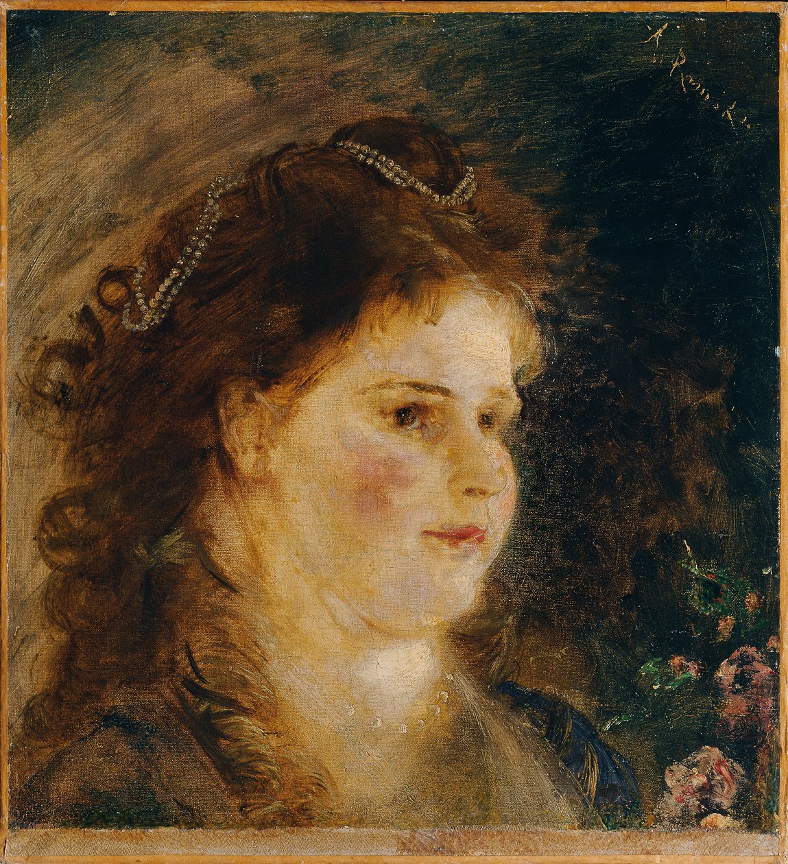 Menina com um colar de pérolas no cabelo de Anton Romako