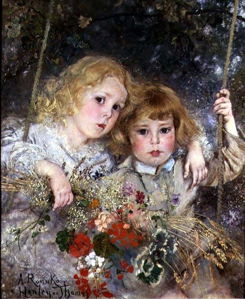 Retrato de Ernest e Beatrice Makins em um Swing (painel) de Anton Romako
