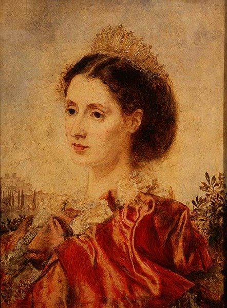 Retrato da Sra. Henry Francis Makins em Fancy Dress (painel) de Anton Romako