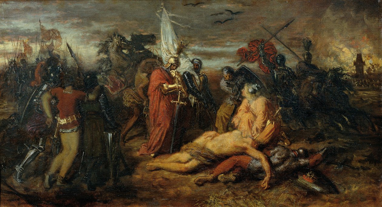 Rudolf von Habsburg no cadáver de Přemysl Ottokar, rei da Boêmia de Anton Romako