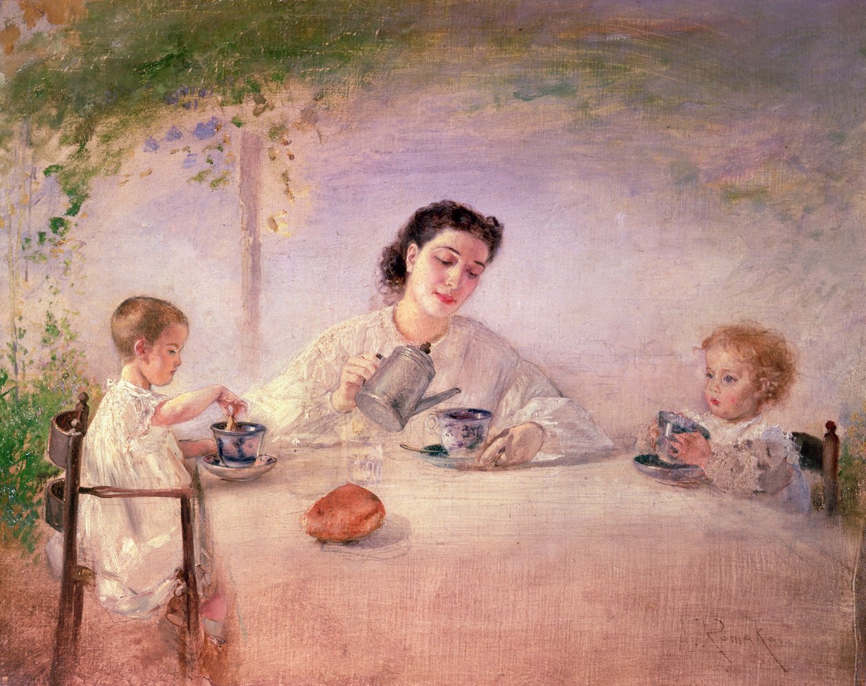 A esposa de artistas Sophie com suas filhas Mathilda e Adele, 1873 de Anton Romako