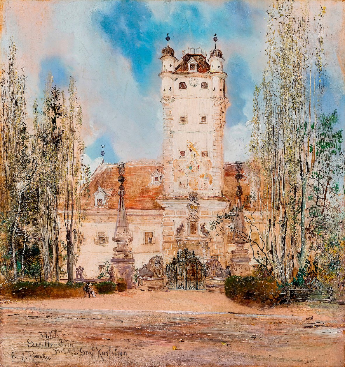 Vista exterior do castelo de Greillenstein na Áustria - Pintura de Anton Romako (1832-1889) de Anton Romako