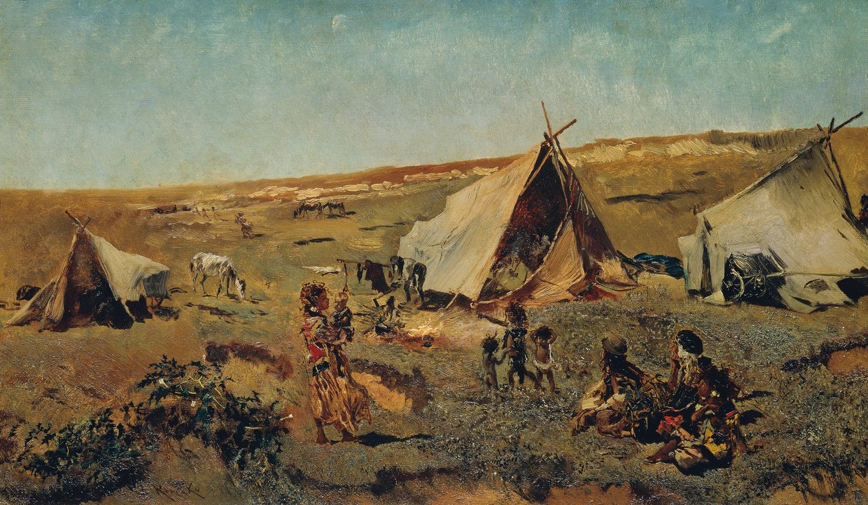 Acampamento cigano em Puszta de Anton Romako