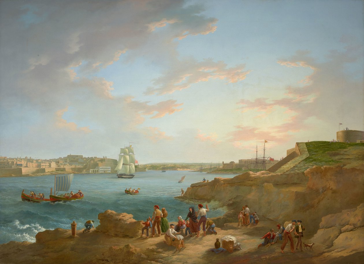 Atribuída a Anton Schranz (1769-1839) - Porto de Malta - RCIN 406555 - Coleção Real (restaurada) de Anton Schranz