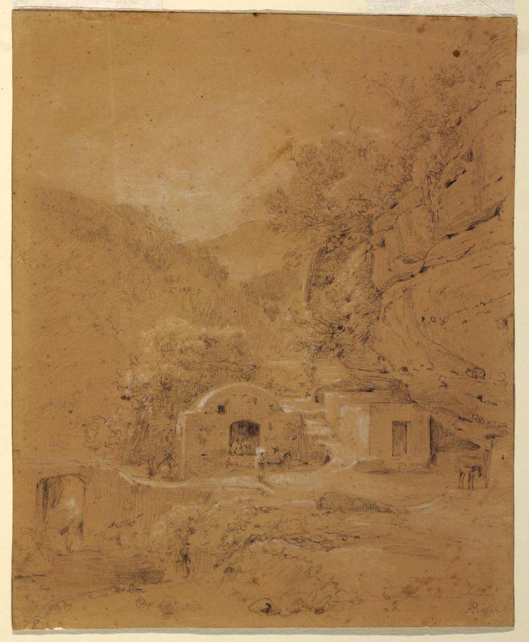 Desenho, Vista da paisagem entre Nápoles e Salerno, 1820-30 de Anton Sminck Pitloo