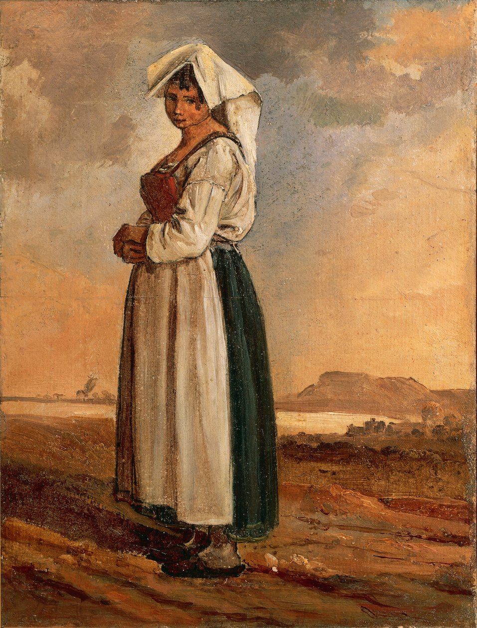 Mulher Camponesa com Traje da Região Sul da Lazio (óleo sobre tela) de Anton Sminck Pitloo