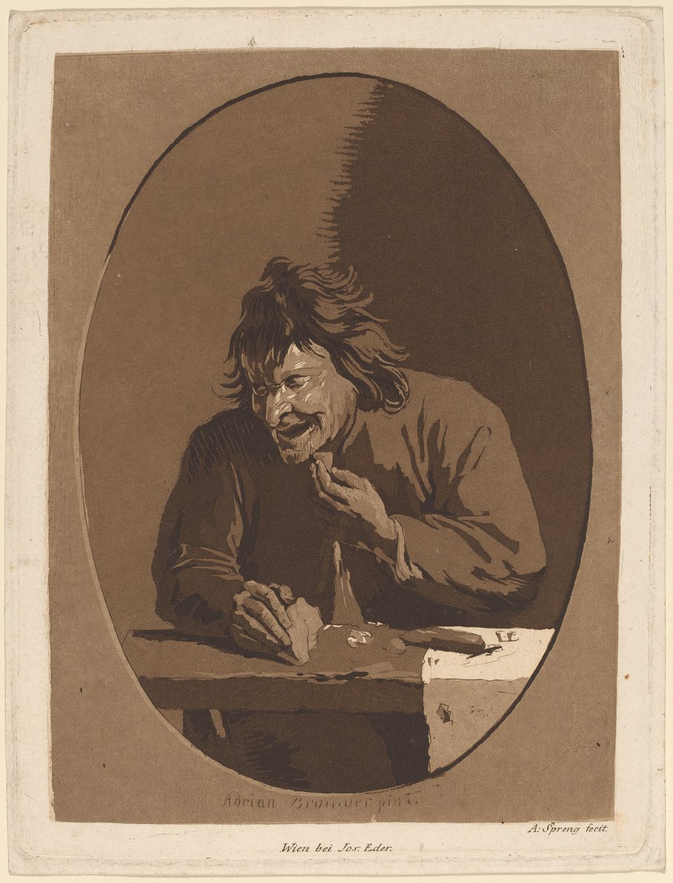 Um camponês comendo de Anton Spreng after Adriaen Brouwer; published by Joseph Eder