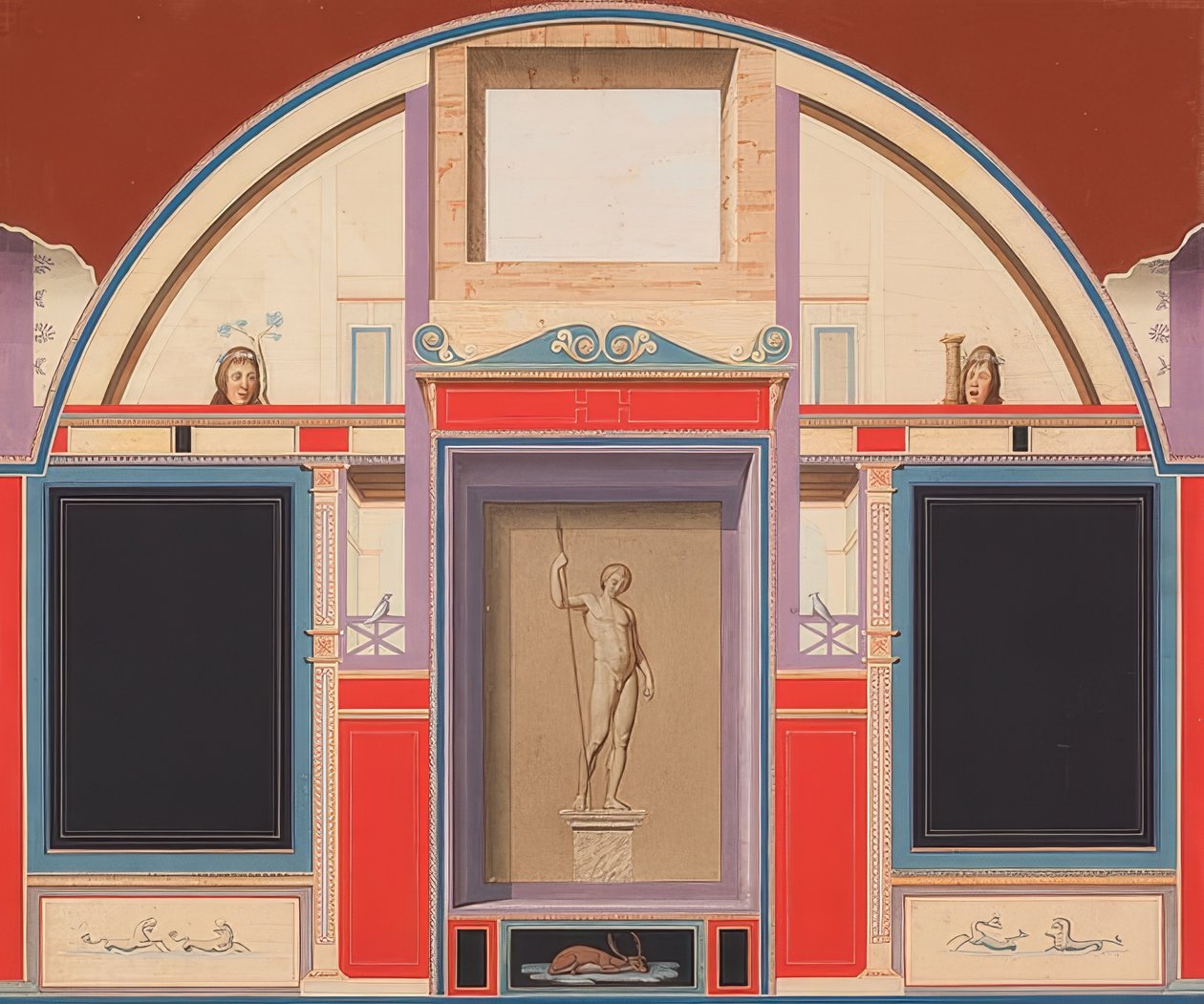 Mural de uma casa romana nos terrenos da Villa Negroni, em Roma, estátua de Adonis. Por volta de 1801  de Anton von Maron