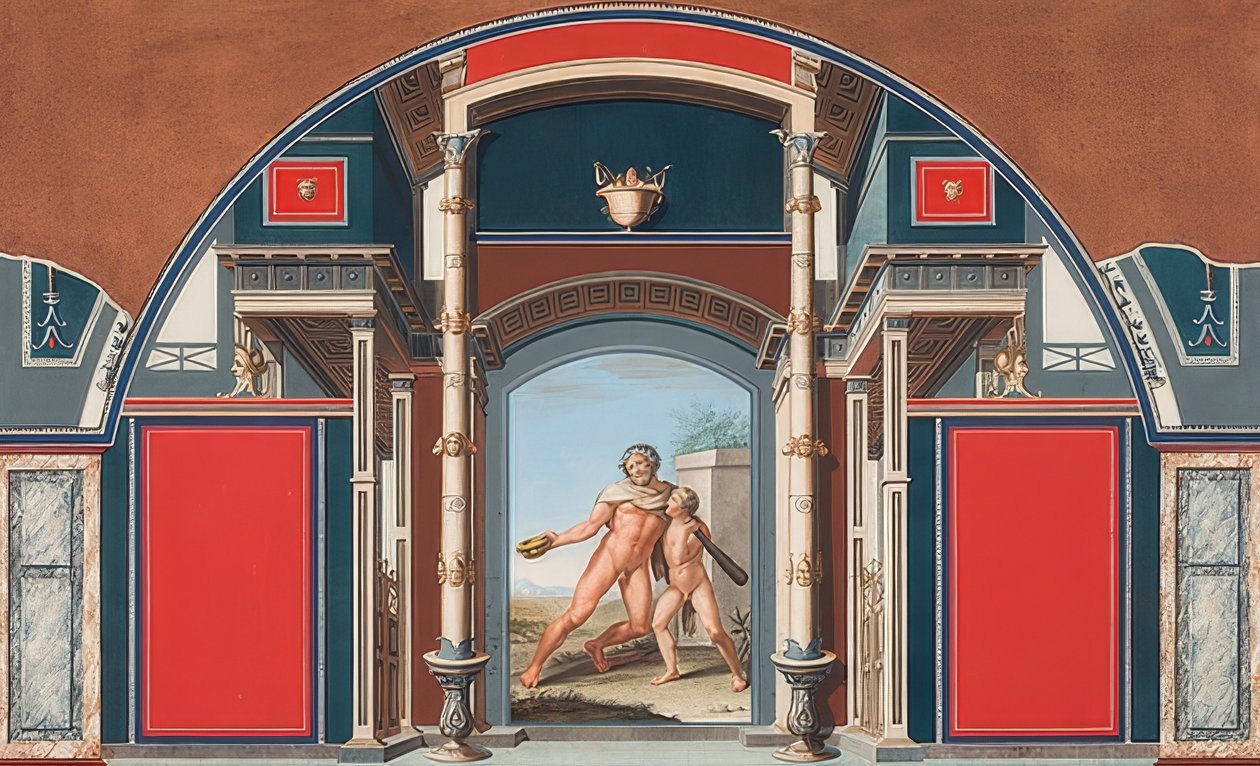 Mural de uma casa romana em razão da Villa Negroni em Roma, Hércules bêbado. 1781 de Anton von Maron