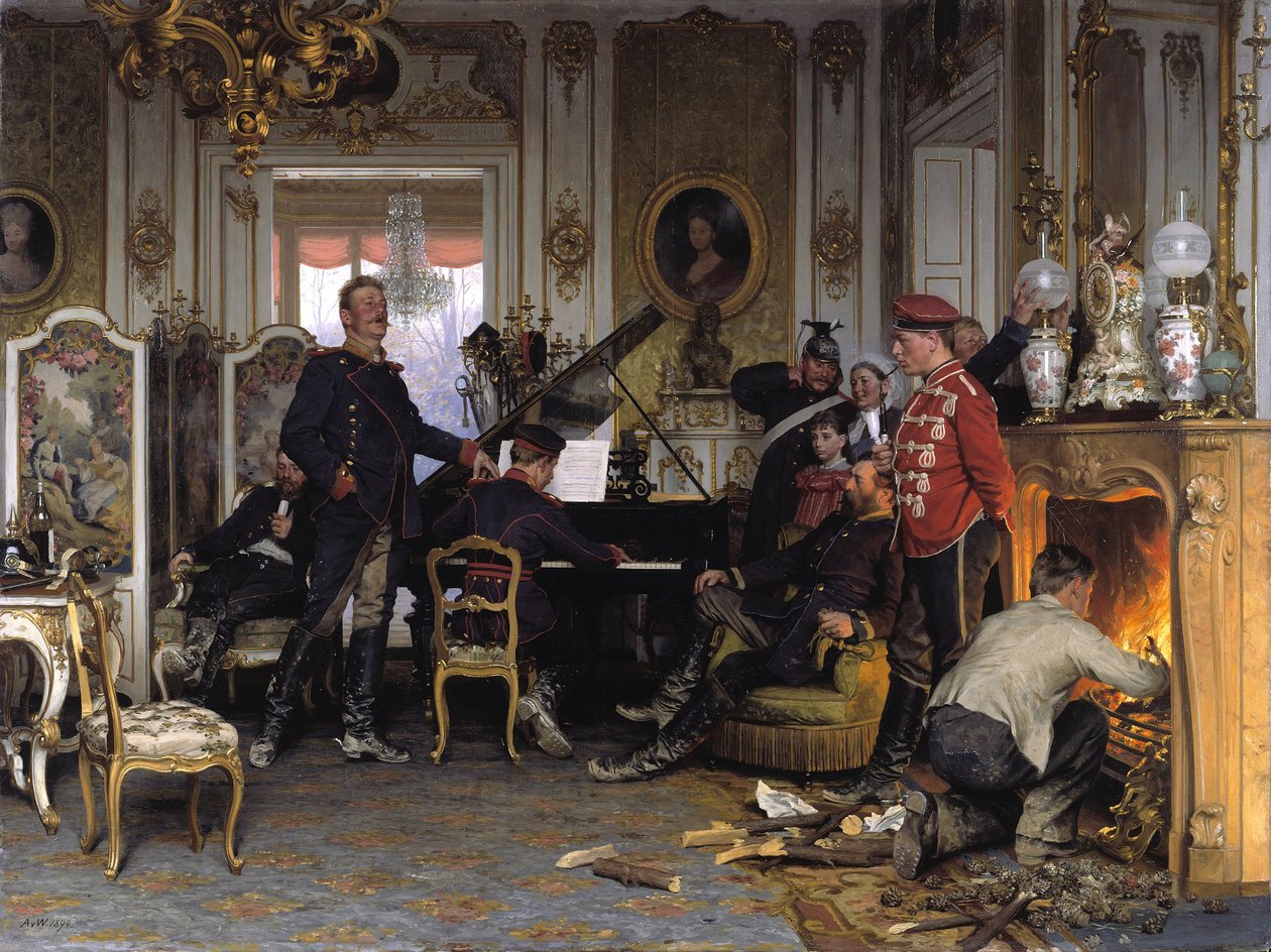 Nos quartéis das tropas nos arredores de Paris, 1894 de Anton Alexander von Werner