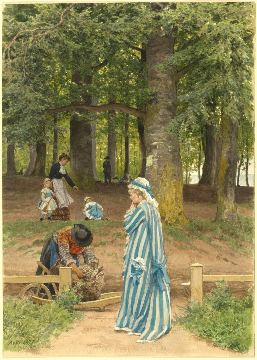 A esposa e as filhas do artista em um parque em Heringsdorf de Anton Alexander von Werner