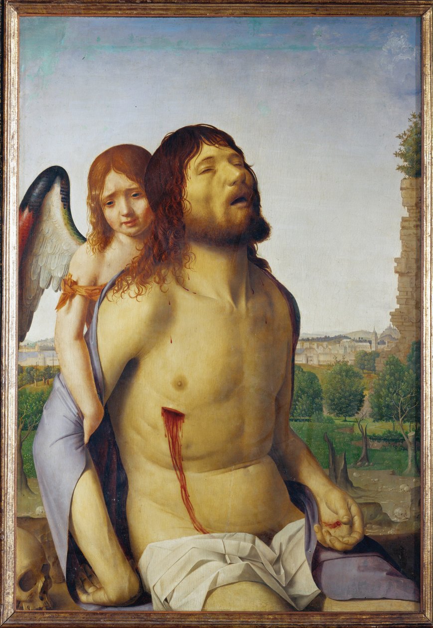 Cristo morto sustentado por um anjo (pintura sobre madeira) de Antonello da Messina